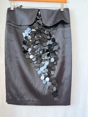 Armani Jean, Silk/Cotton Satin Mermaid Sequin Pencil Skirt, sz L